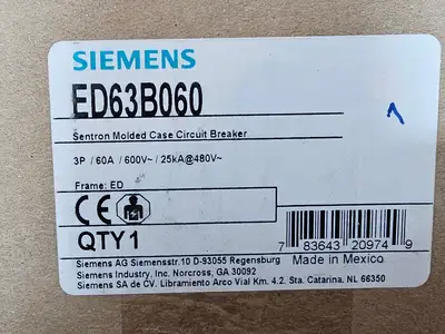 New | in-Stock SIEMENS ED63B060 Circuit Breakers British Columbia CA | Lenmark #1488857