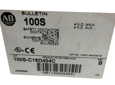 ALLEN BRADLEY 100S-C16D404C CONTACTOR SER.B 100SC16D404C NEW, SURPLUS