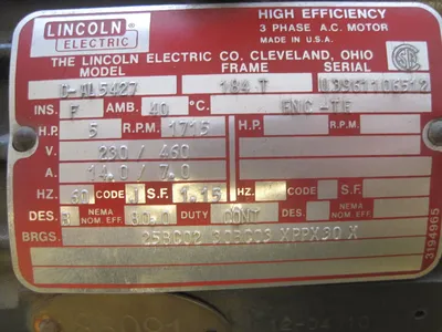NEW LINCOLN ELECTRIC D-AL5427 MOTOR 5HP 184T FRAME