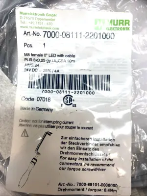 USED MURR ELEKTRONIK CORDSET CABLE 10M