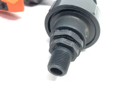 USED GEORG FISCHER TYP 546 PRO BALL VALVE PVC-U, 1" SOCKET ENDS, TO RT ANGLE ADAPTER