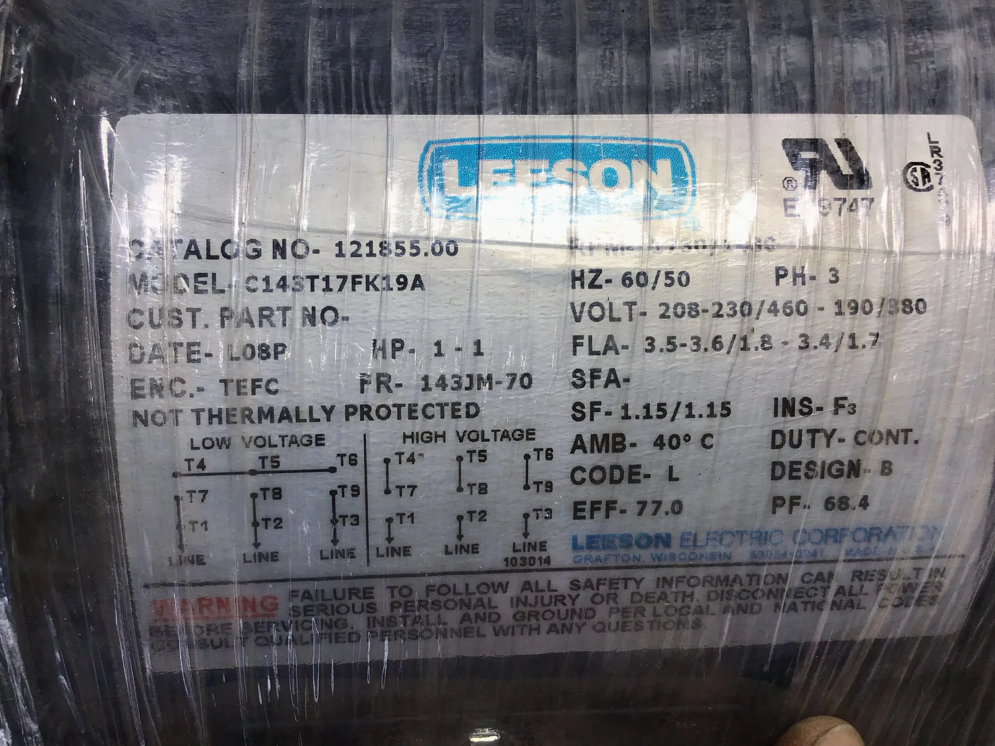 USED LEESON ⚙️ MODEL: C146T17FK19A – EXACT LEESON MODEL REFERENCE FOR COMPATIBILITY AND REPLACEMENT NEEDS.