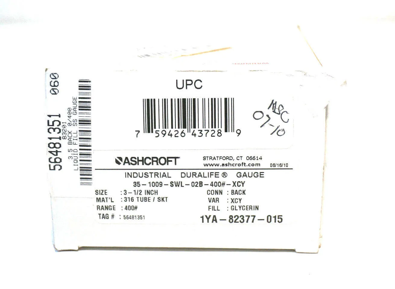 NEW ASHCROFT 35-1009-SWL-02B-400-XCY GAUGE 351009SWL02B400