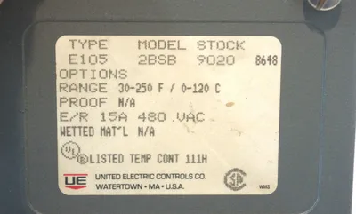 USED UNITED ELECTRIC CONTROLS E105-2BSB-9020 TEMPERATURE CONTROLLER E1052BSB9020