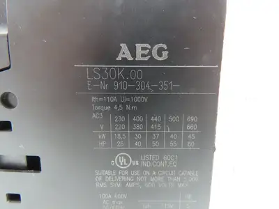 AEG LS30K.00 Contactor 220-660VAC 3PH 25-60HP 18.5-45kW
