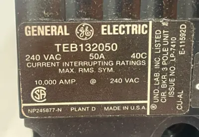 NEW GENERAL ELECTRIC TEB132050WL CIRCUIT BREAKER 50AMP 240V