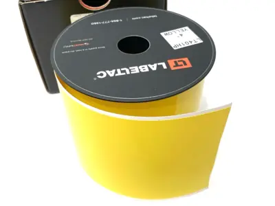 USED LABELTAC PRO MODEL HIGH PERF. VINYL LABEL, YELLOW, 4" OPEN, SOME USED