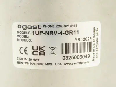 Gast 1UP-NRV-4-GR11 Pneumatic Air Motor 15:1 Gear Ratio 400 RPM 1/3Hp