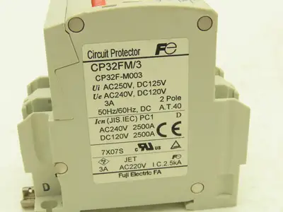 Fuji CP32FM/3 2-Pole Circuit Protector 3A M Curve 250VAC/125VDC Lot of 9
