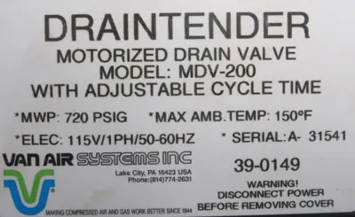 NEW VAN AIR SYSTEMS MDV-200 MOTORIZED DRAIN VALVE 1" MDV200
