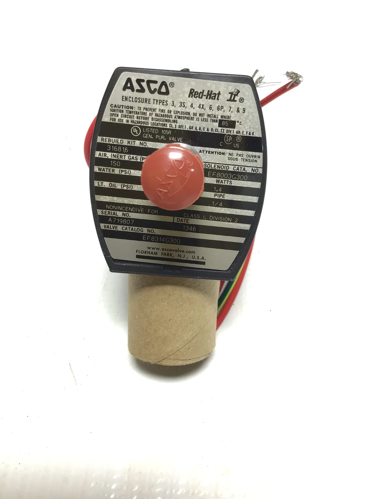 Asco EF8314G300/EF8003G300 Red Hat Solenoid Valves 1/4″ NPT 1.4 Watts
