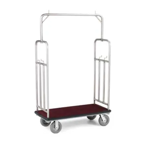 Forbes Industries Luggage Cart w/ Carpeted Deck - 48 1/2"L x 23 1/2"W x 75"H, Polished Diamond Textured Steel (2549-PDT)