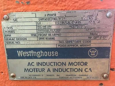 600 hp Westinghouse AC Induction Motor, 891 rpm