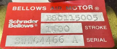 NEW SCHRADER BELLOWS B9622001401260 VALVE W/ B80115005 AIR MOTOR