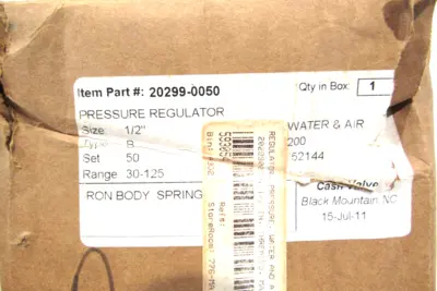 NEW CASH VALVE 20299-0050 PRESSURE REGULATOR TYPE B 1/2" 50PSI