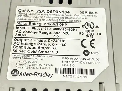 USED ALLEN-BRADLEY ALLEN BRADLEY 22A-D6P0N104 SER A POWERFLEX