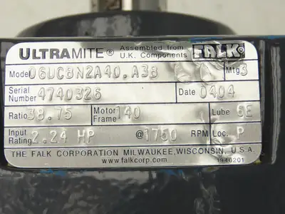 Falk UltraMite 06UCBN2A40.A3B Inline Gearbox 38.75 Ratio 45rpm 2.24Hp 140TC