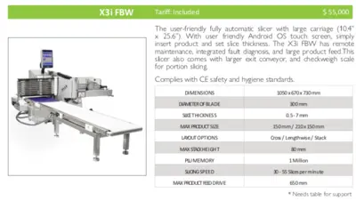 S.A.M. X3i FBW Fully Automatic Slicing Machine and Stacker with Conveyor Belt, i-Matic Product Holder and Scale