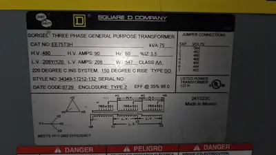 USED SQUARE D COMPANY 75 KVA TRANSFORMER