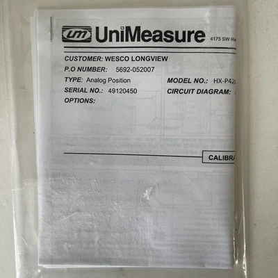 NEW UniMeasure HX-P420-25-S10-N0S-1BK