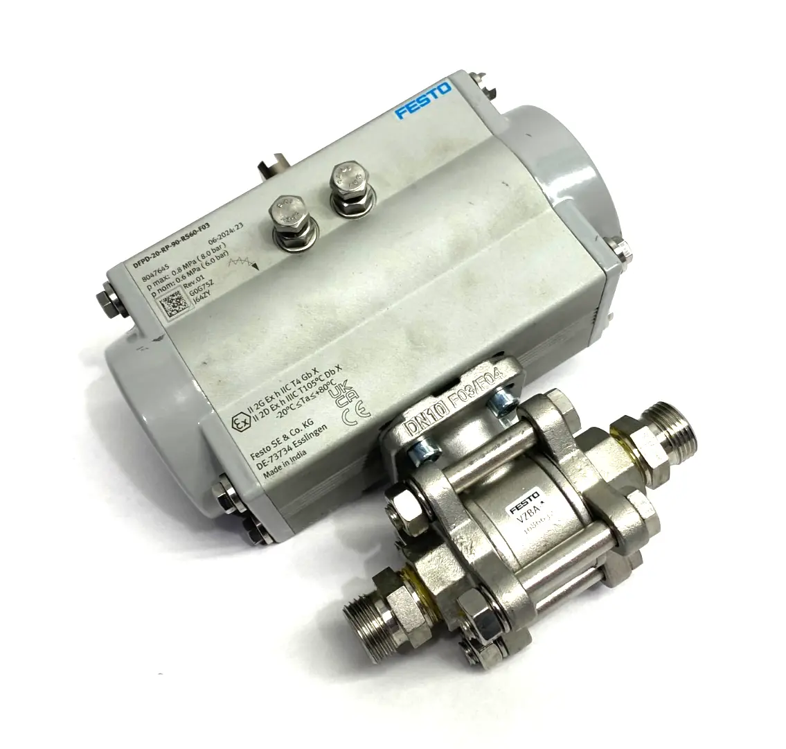 USED FESTO QUARTER TURN ACTUATOR 8047645 W/ 1686632 BALL VALVE
