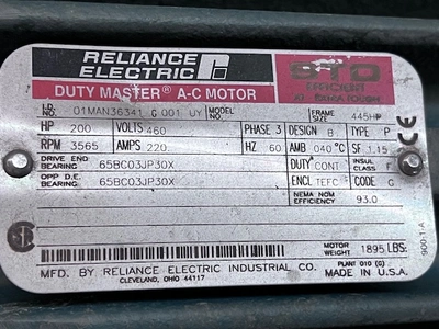 200HP Reliance Electric Vertical Motor