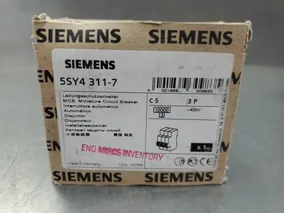 USED Siemens 5SY4 311-7 C5 3P Circuit Breaker, 3 Pole, 400V