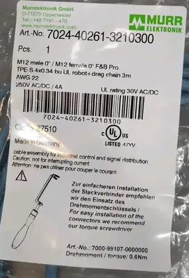 MURR 7024-40261-3210300 M12 female cable Loc5D23