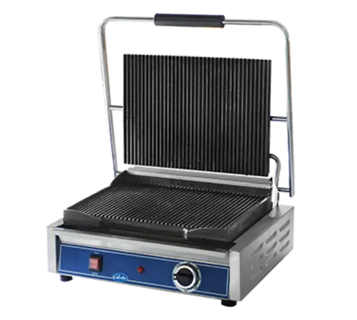 Globe GPG1410 Grooved Iron Top & Bottom Panini Sandwich Grill - 14" x 10" Cooking Surface - 120V, 1800W