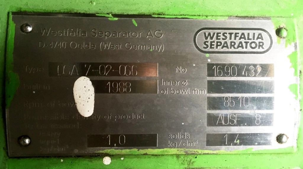 Westfalia OSA 7-02-066 oil purifier, SS.