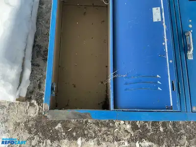 14 door blue metal locker unit 60”x84” (each one is approximately 10”24”x10”)