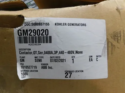 Kohler GM29020 Transfer Switch Contactor Only 400 A 480 VAC 60 Hz 3 Phase New