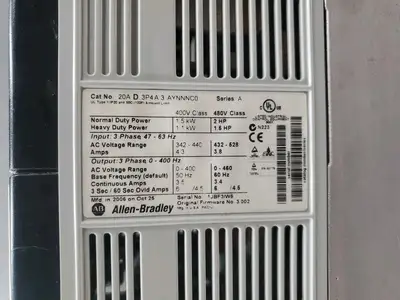 USED Allen-Bradley 20AD3P4A3AYNNNC0 PowerFlex 70 AC Drive, 480V, 2HP