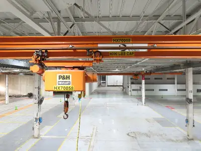 Cleveland Tramrail P&H 2 Ton Single Girder Underhung Bridge Crane 45' 10" Span