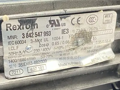 USED BOSCH REXROTH THREE‑PHASE MOTOR 0.18‑0.22 KW