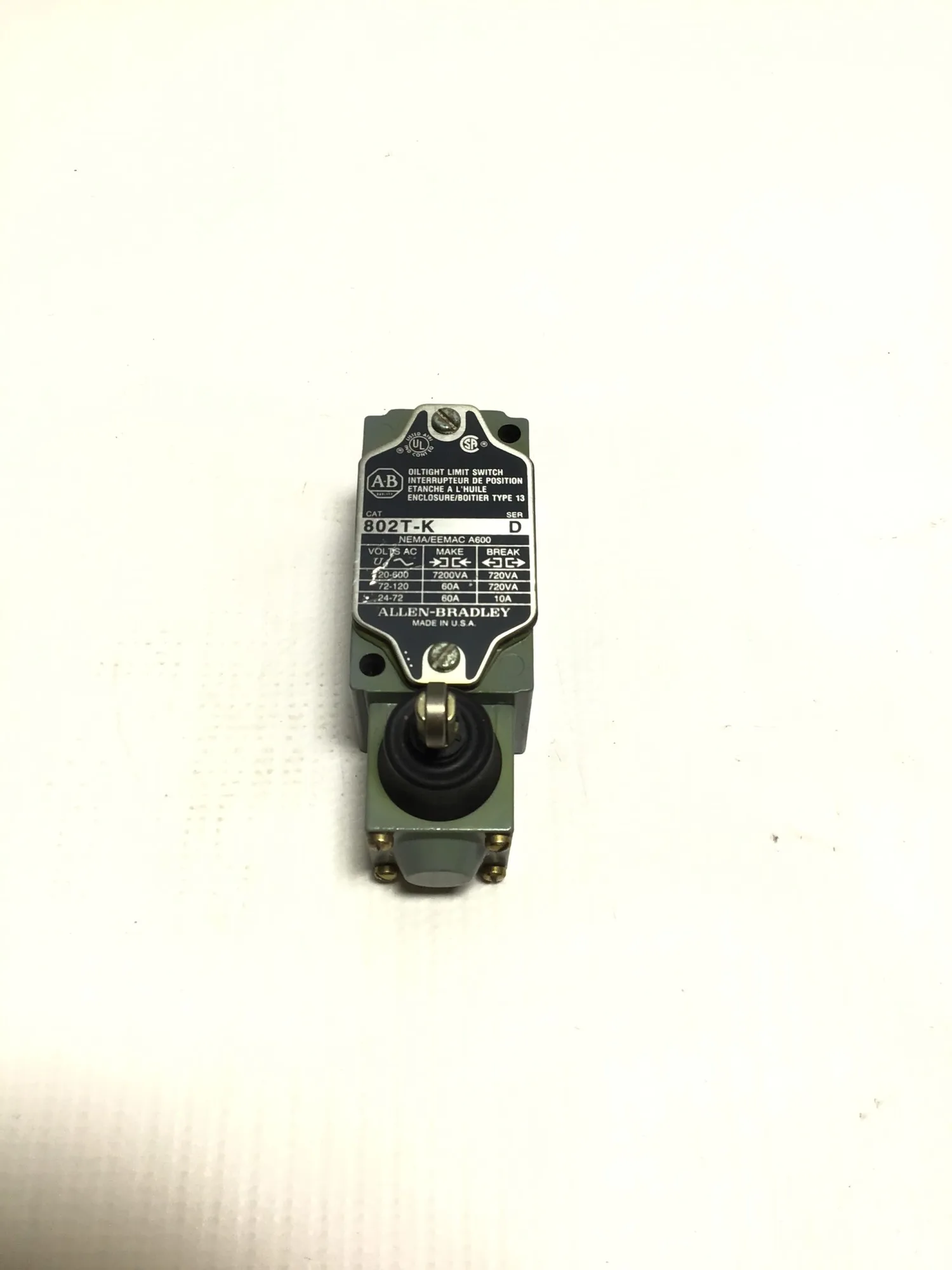 Allen-Bradley 802T-K Oil Tight Limit Switch Series D Type 13 NEMA A600