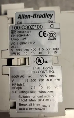 Allen-Bradley 100-C30Z*00 60947-5-1 Safety Contactor 100-S (BIN4.5.4)
