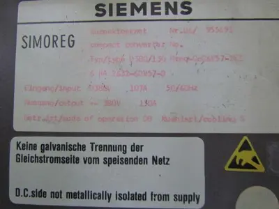 Siemens 6 RA 2632-6DV5.7-0 6RA2632-6DV57-0 DC Drive, Rack Assembly Type D380/130