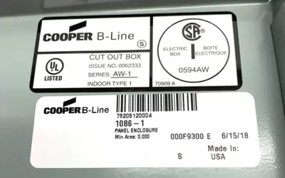 USED COOPER B-LINE SER. AW-1 PANEL ENCLOSURE INDOOR