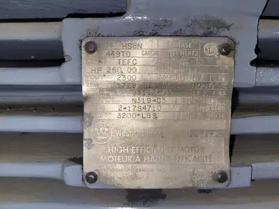 250 hp, 2300 volts, 1779 rpm, 449TD Electric Motor