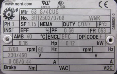 NEW NORD 63 S/4CUS GEARMOTOR 172-63 S/4 CUS 10.07:1 63S4CUS