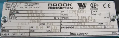 NEW BROOK CROMPTON BA2M.50-4D MOTOR .5HP 230/460V W-DA71SG-D2 BA2M504D