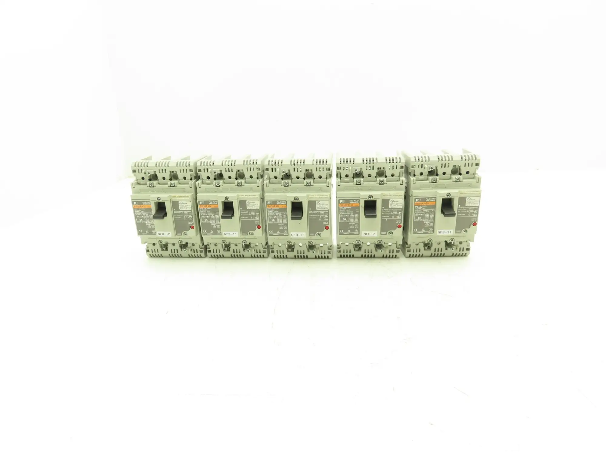 Fuji Electric BW50RAGU-3P005 3-Pole Auto Circuit Breaker 5A 500V 3Ph Lot of 5