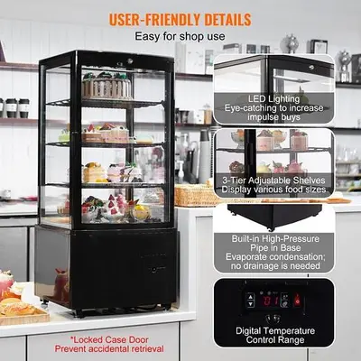 Refrigerated Display Case, 3 Cu.Ft./85L Countertop Pastry Display Case, 3-Tier