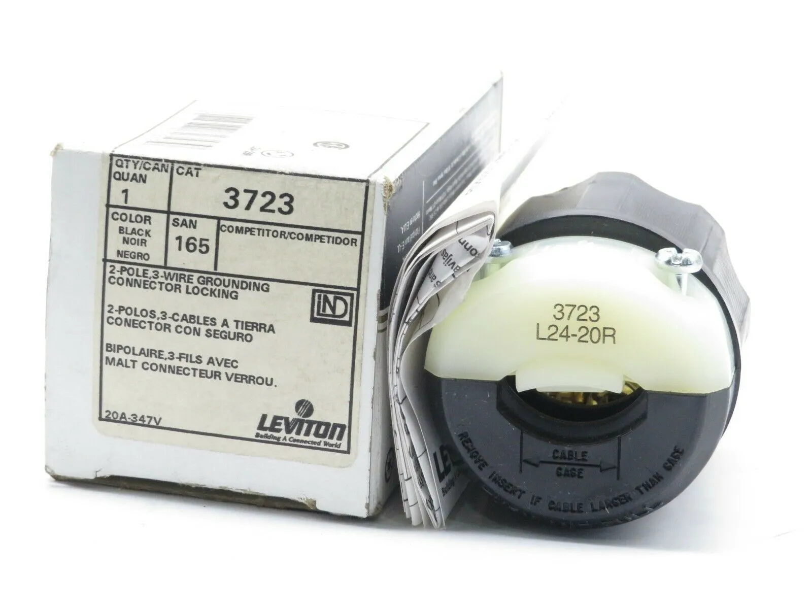 NEW LEVITON 3723 LOCKING CONNECTOR 20AMP 347V L24-20R