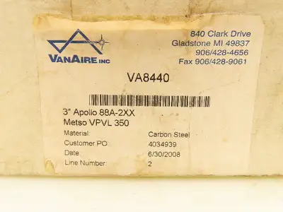 Vanaire VA8440 Valve Mounting Bracket Kit 3" Apollo 88A-2XX Metso VPVL 350