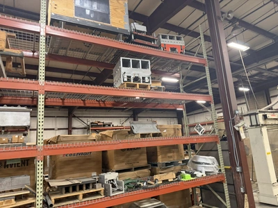 (2) sections of Teardrop style pallet racking, includes (3) 42" deep x 16' tall uprights, (16) 12' c...