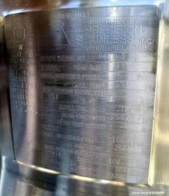 Used Precision Stainless 316L Stainless Steel Jacketed Tank – For Freeze/Thaw Operations.