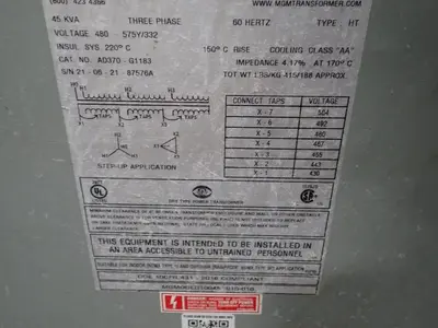 USED MGM TRANSFORMER CO. AD370G1183