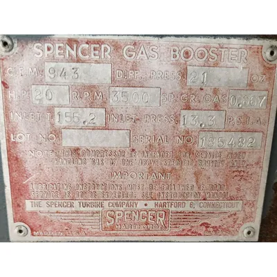 Used SPENCER TURBINE COMPANY GAS BOOSTER Centrifugal Blowers West Virginia US | JM Industrial #1439509